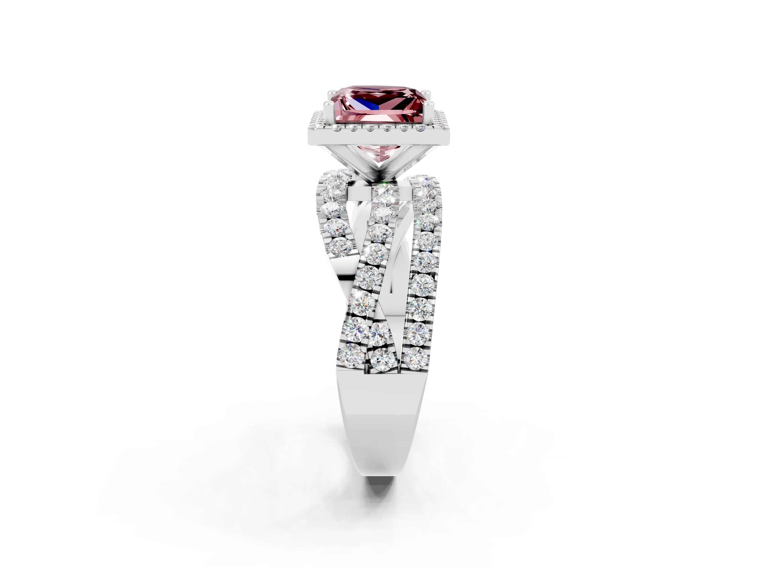 White gold Princess Cut Cut Halo Split Shank Prong Setting Ring_14