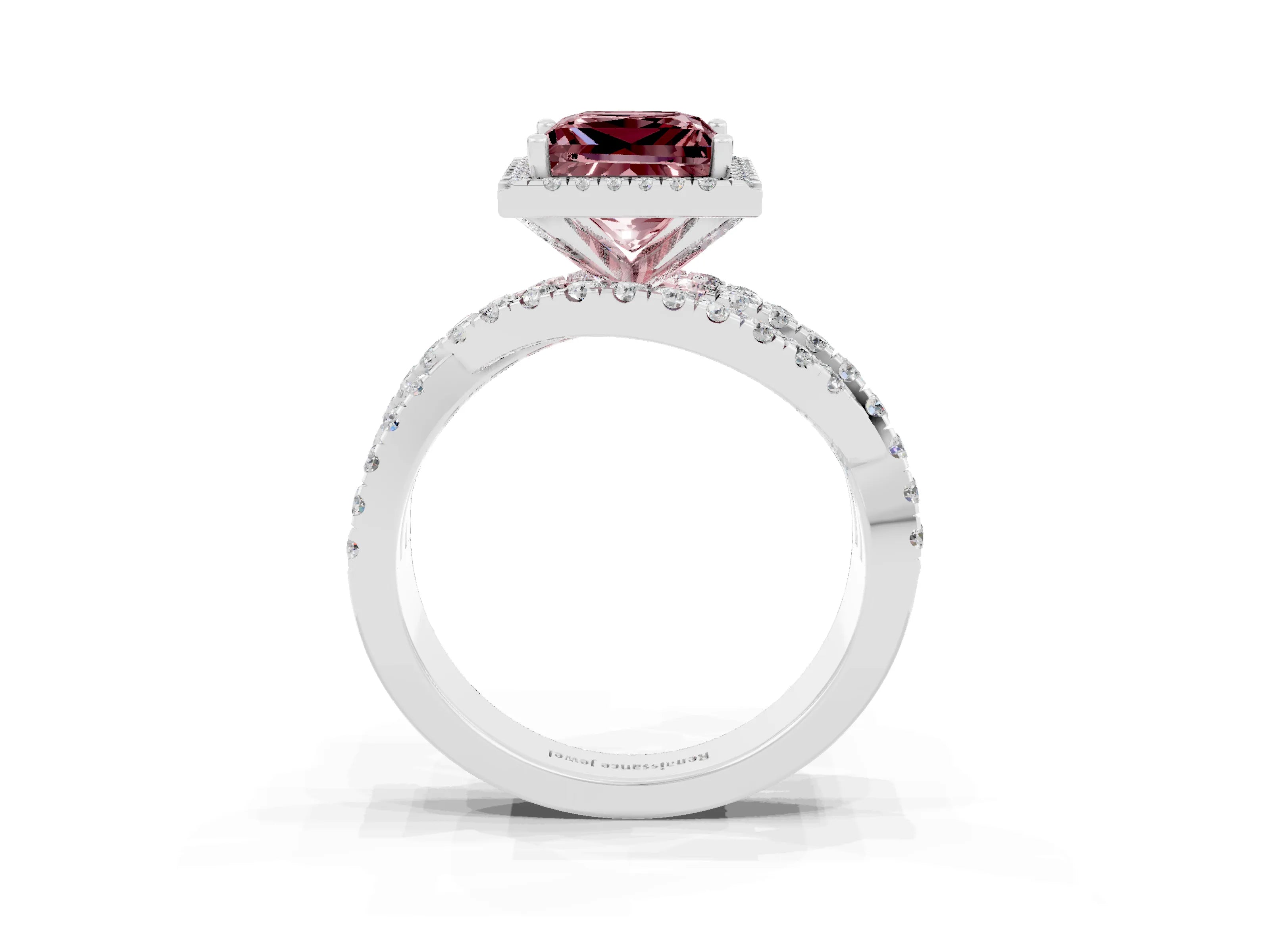 White gold Princess Cut Cut Halo Split Shank Prong Setting Ring_15