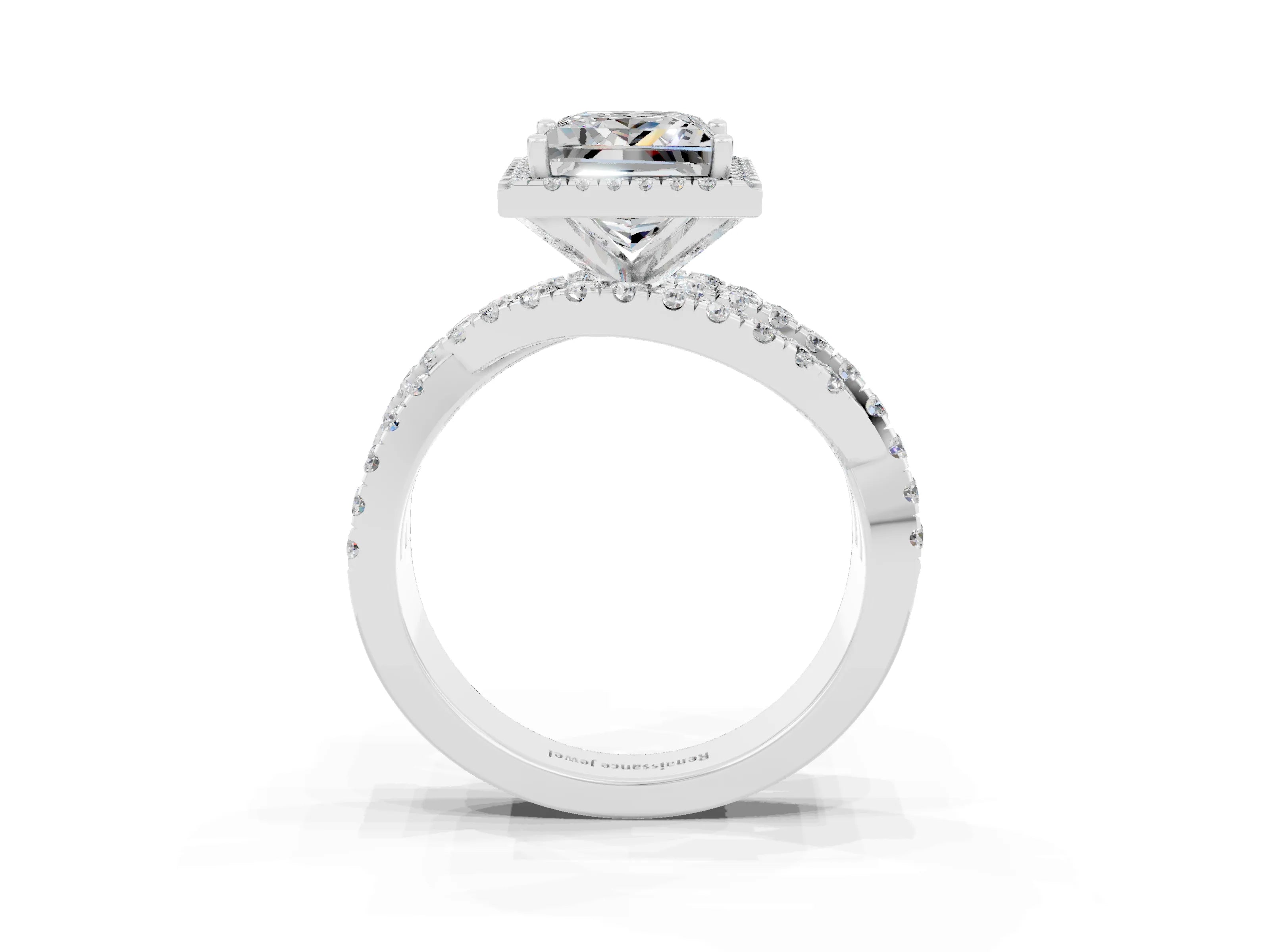 White gold Princess Cut Cut Halo Split Shank Prong Setting Ring_15