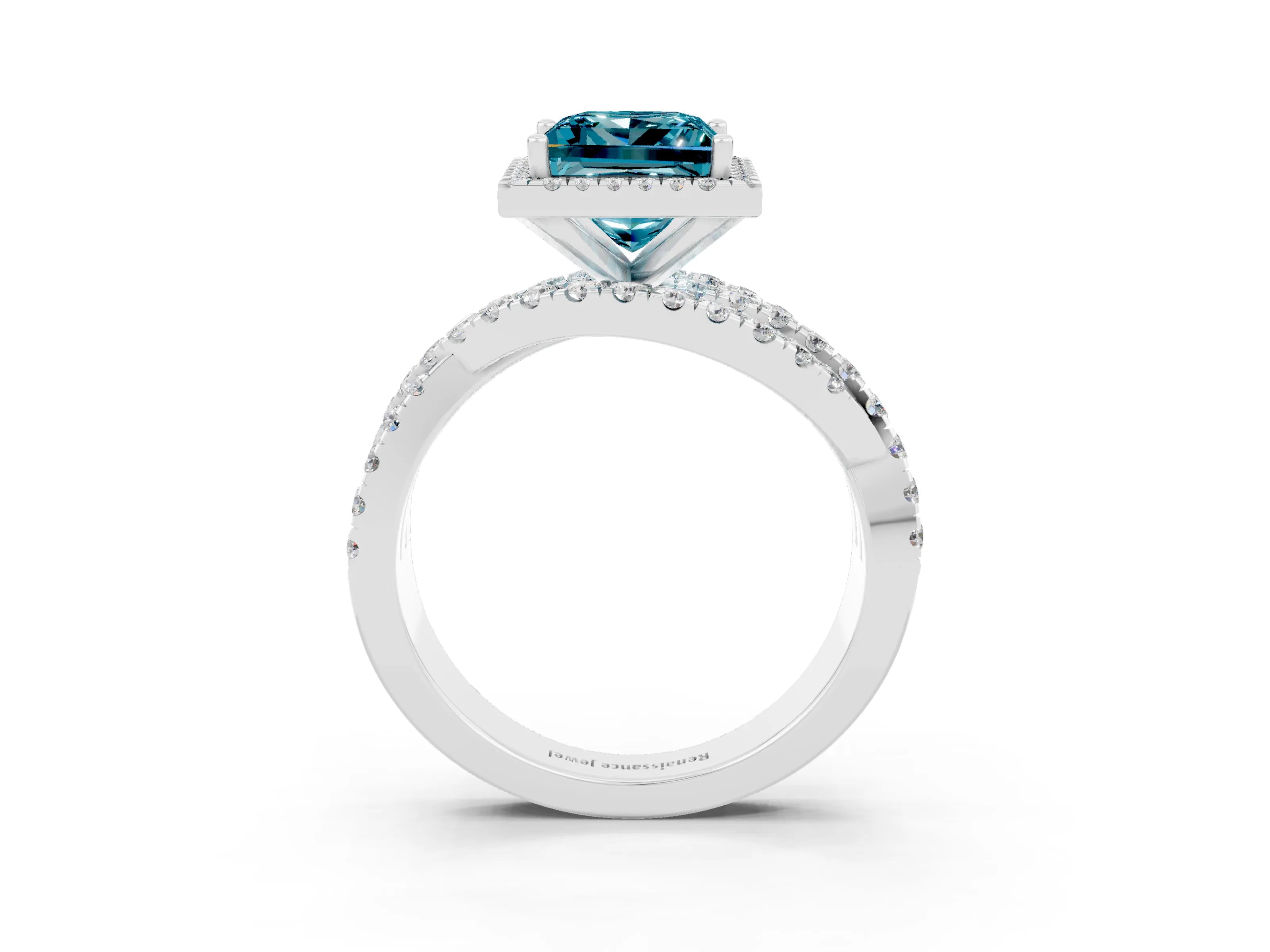White gold Princess Cut Cut Halo Split Shank Prong Setting Ring_15
