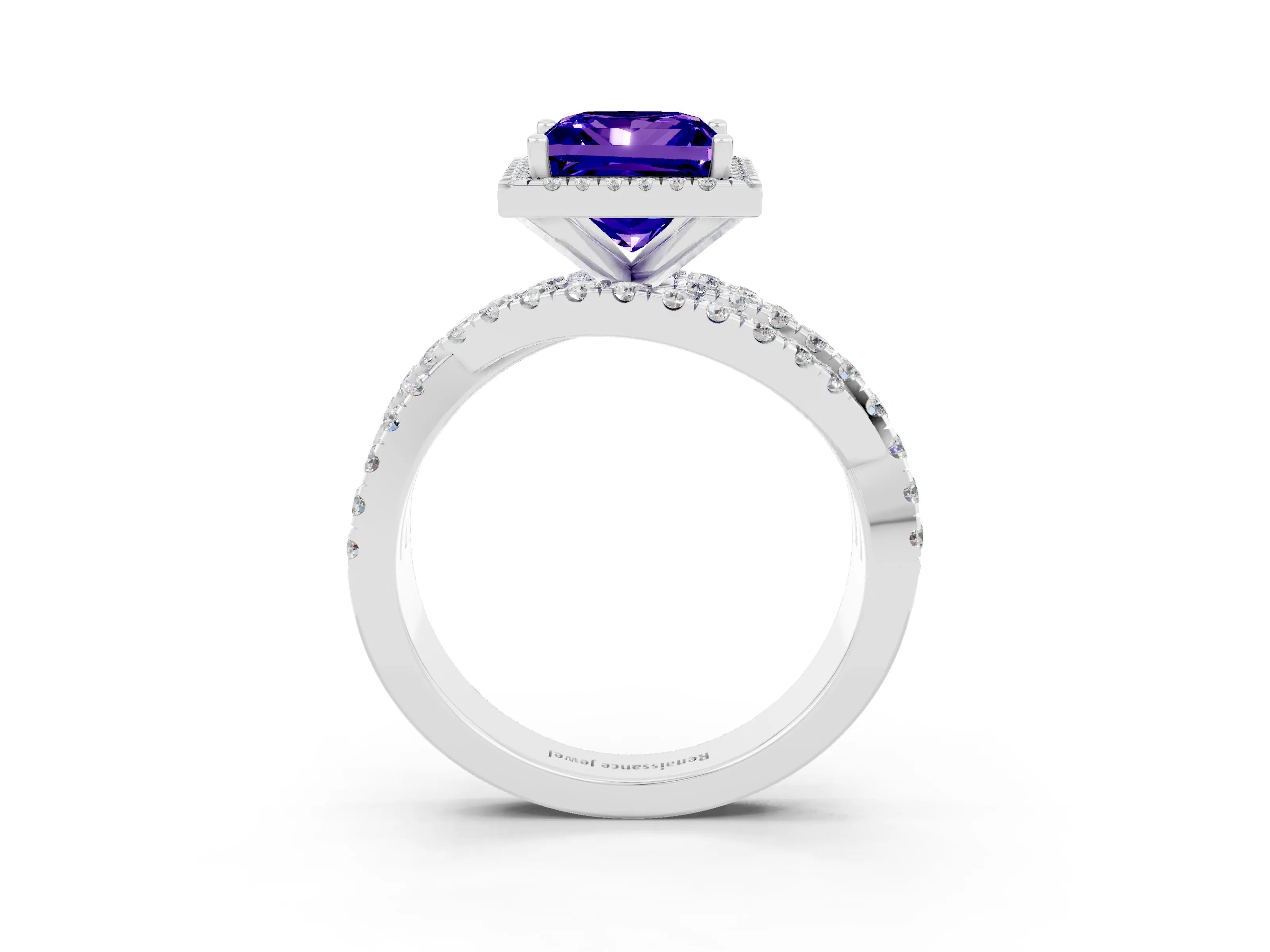 White gold Princess Cut Cut Halo Split Shank Prong Setting Ring_15