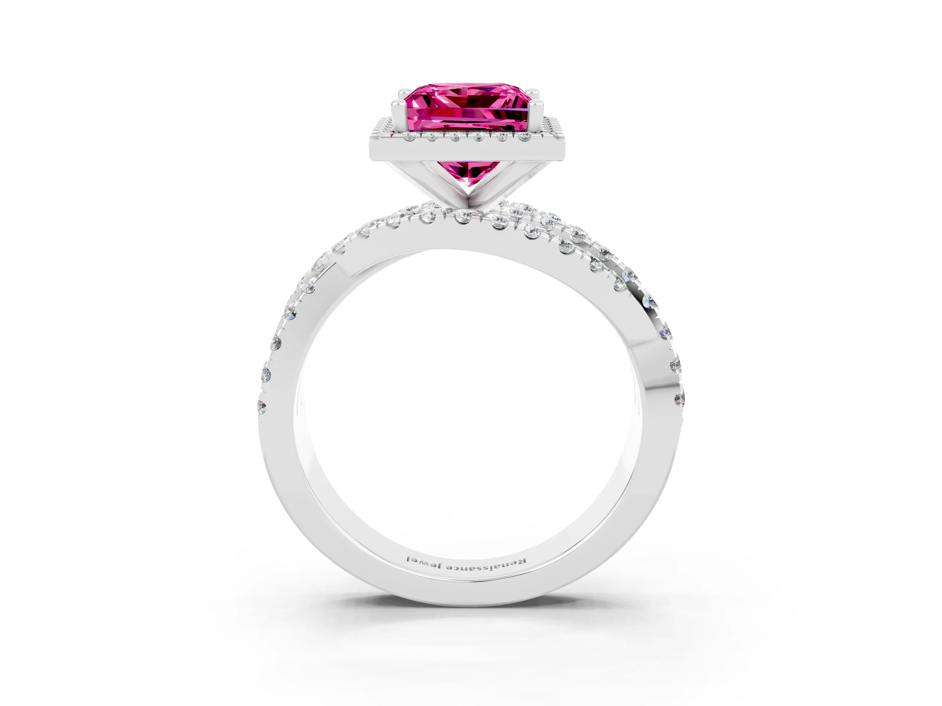 White gold Princess Cut Cut Halo Split Shank Prong Setting Ring_15