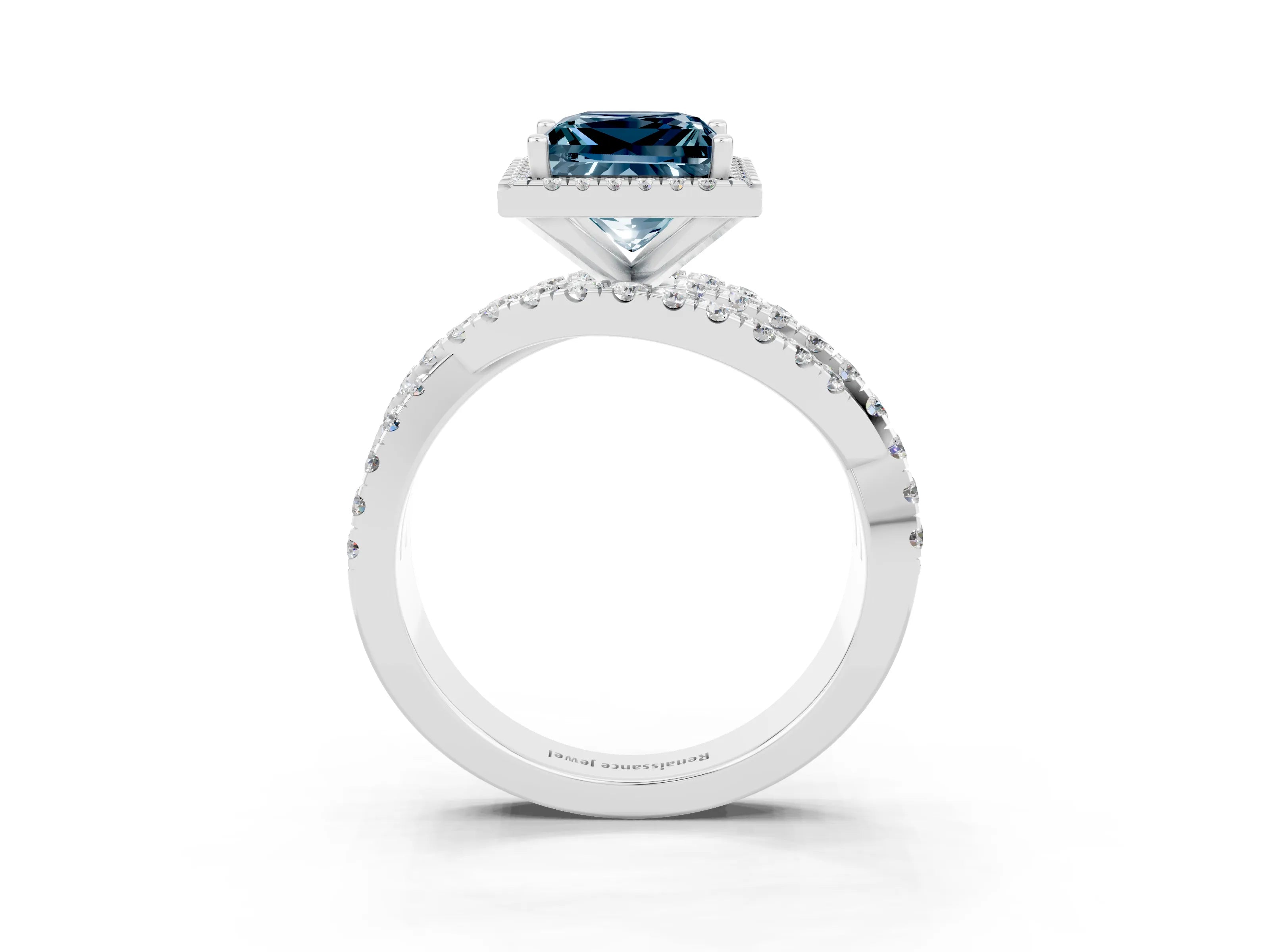 White gold Princess Cut Cut Halo Split Shank Prong Setting Ring_15