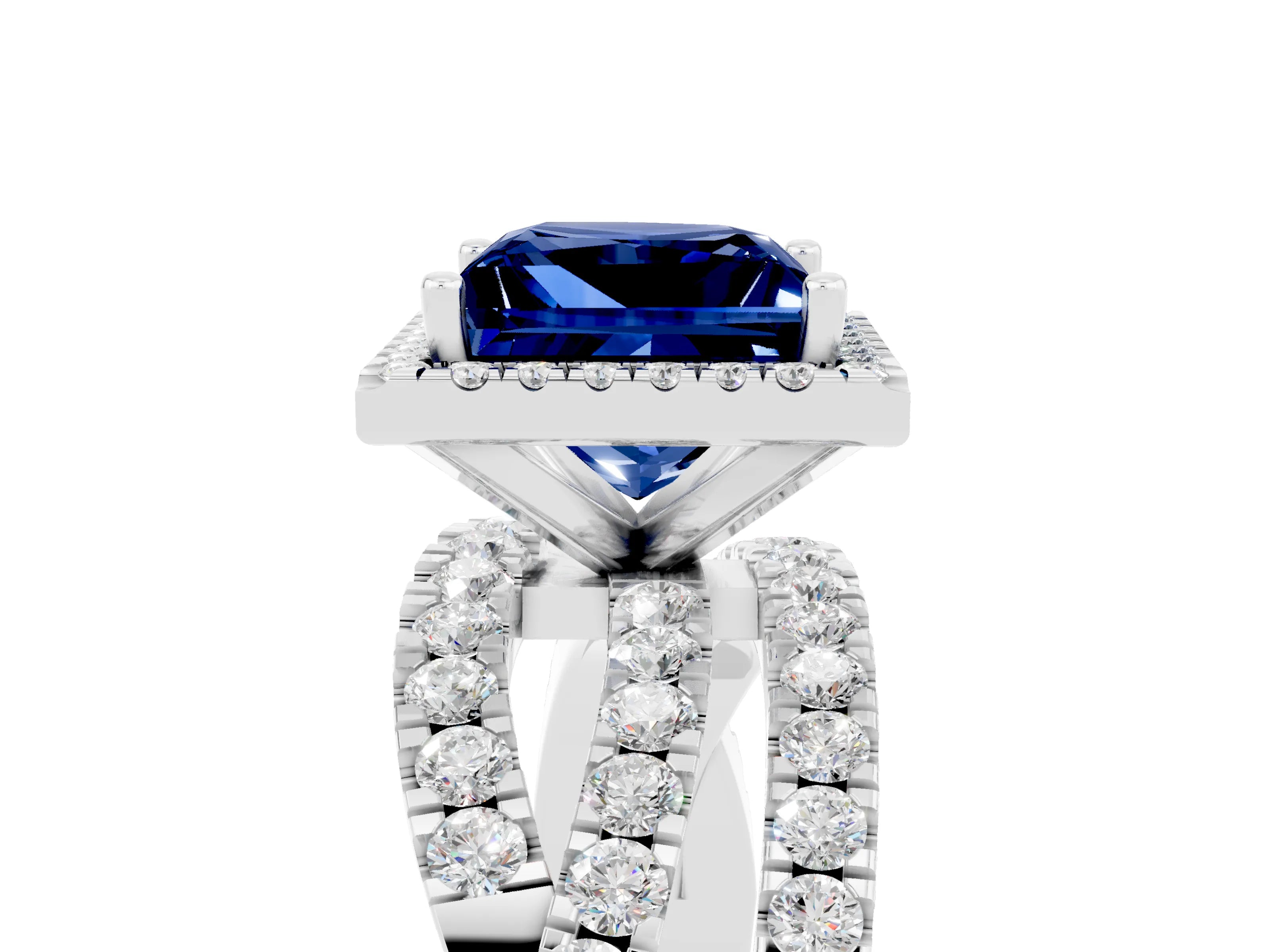 White gold Princess Cut Cut Halo Split Shank Prong Setting Ring_17