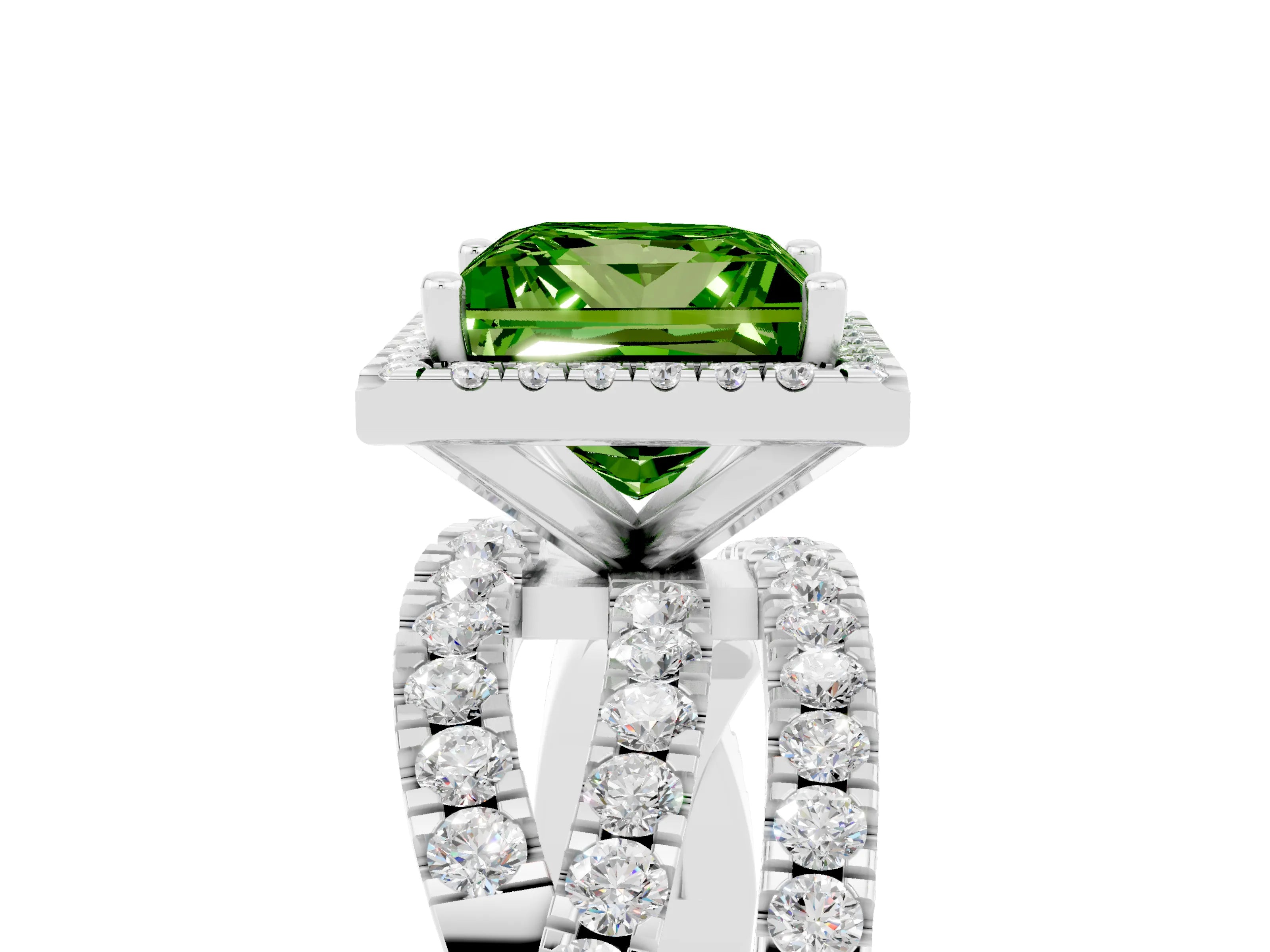 White gold Princess Cut Cut Halo Split Shank Prong Setting Ring_17