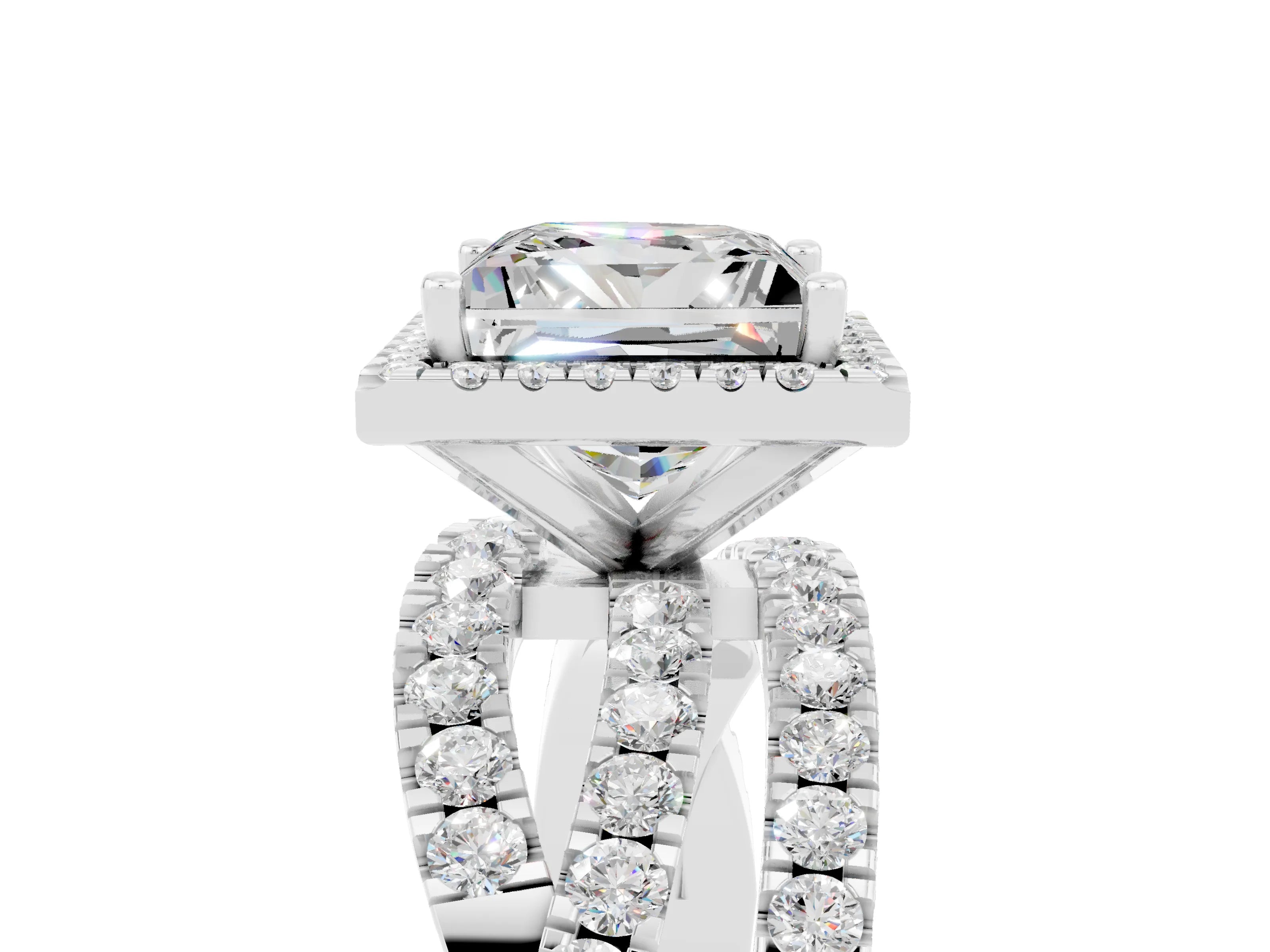 White gold Princess Cut Cut Halo Split Shank Prong Setting Ring_17