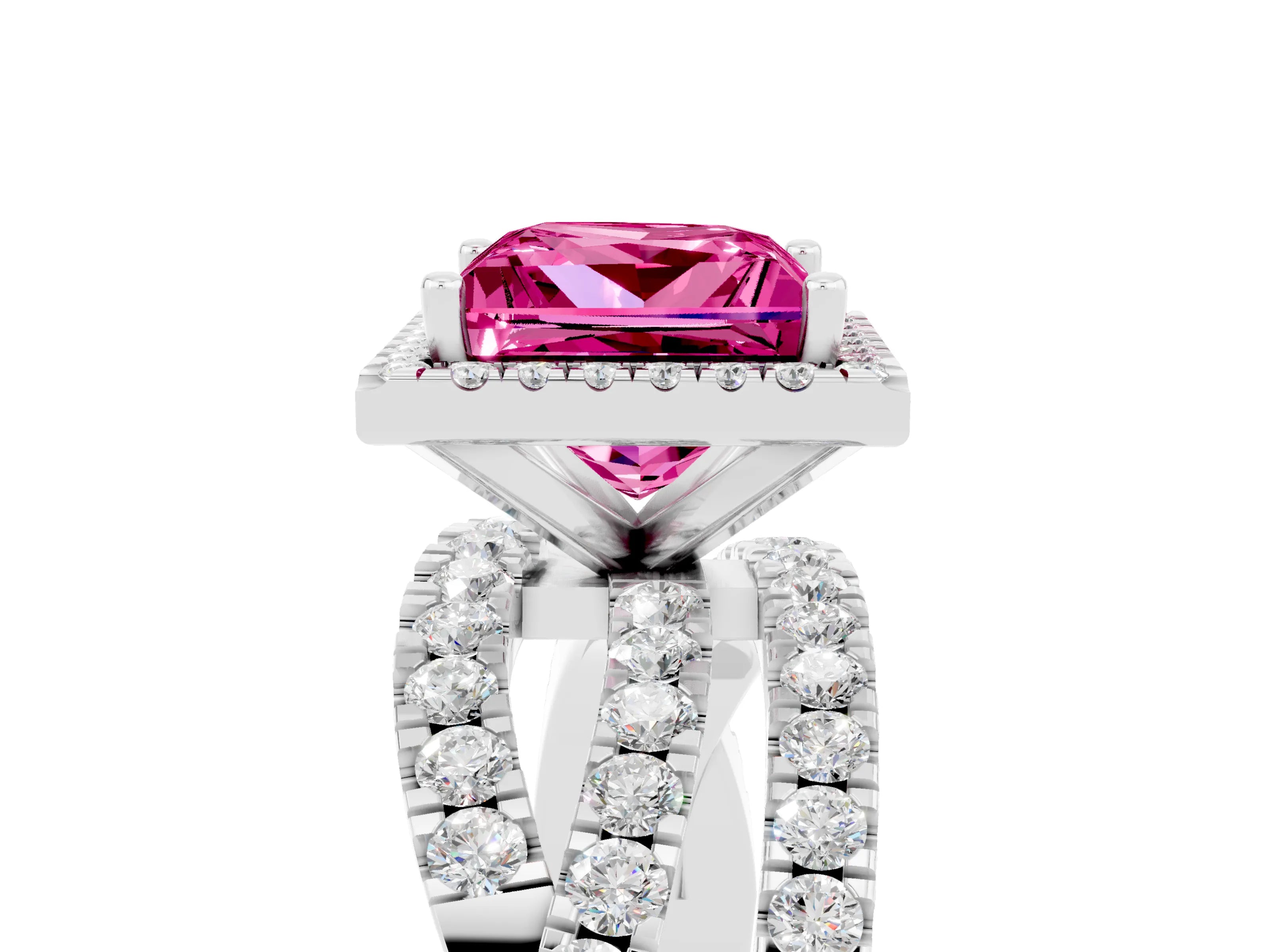 White gold Princess Cut Cut Halo Split Shank Prong Setting Ring_17