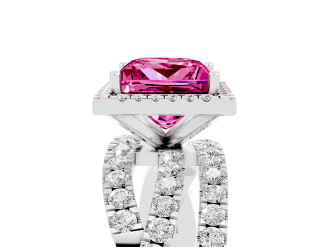 White gold Princess Cut Cut Halo Split Shank Prong Setting Ring_17