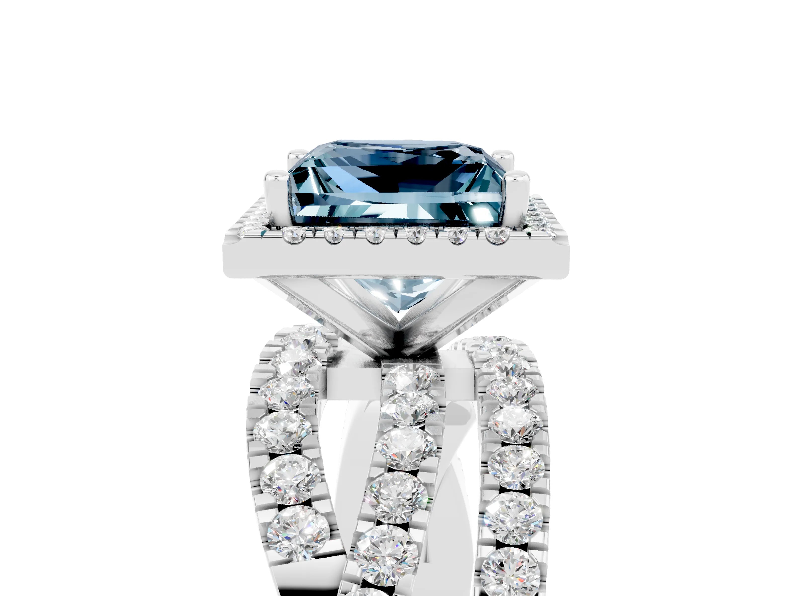 White gold Princess Cut Cut Halo Split Shank Prong Setting Ring_17