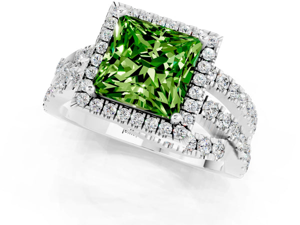 White gold Princess Cut Cut Halo Split Shank Prong Setting Ring