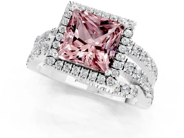 White gold Princess Cut Cut Halo Split Shank Prong Setting Ring