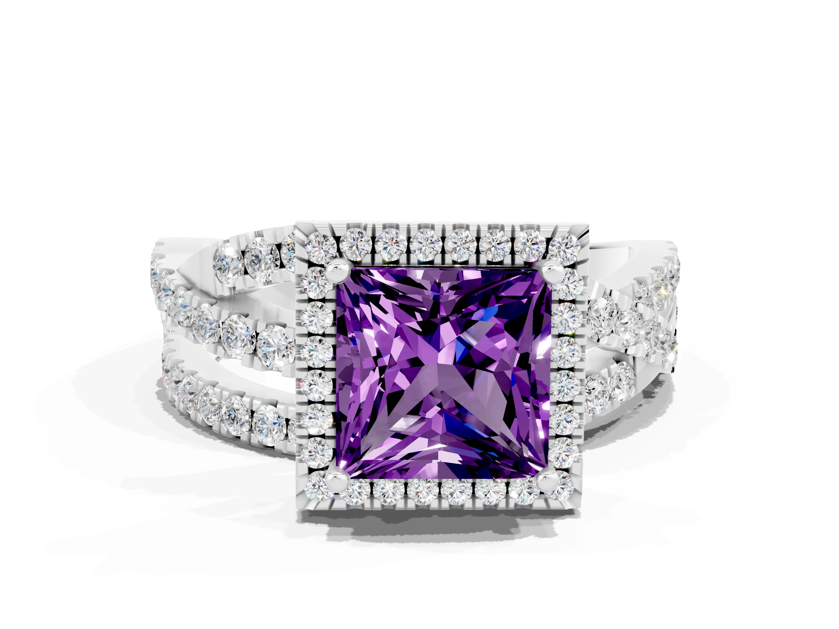 White gold Princess Cut Cut Halo Split Shank Prong Setting Ring_24