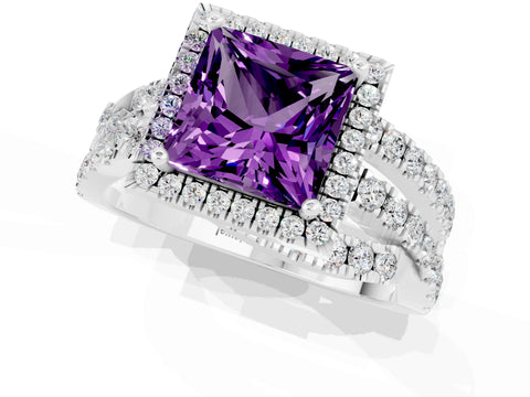 White gold Princess Cut Cut Halo Split Shank Prong Setting Ring_25