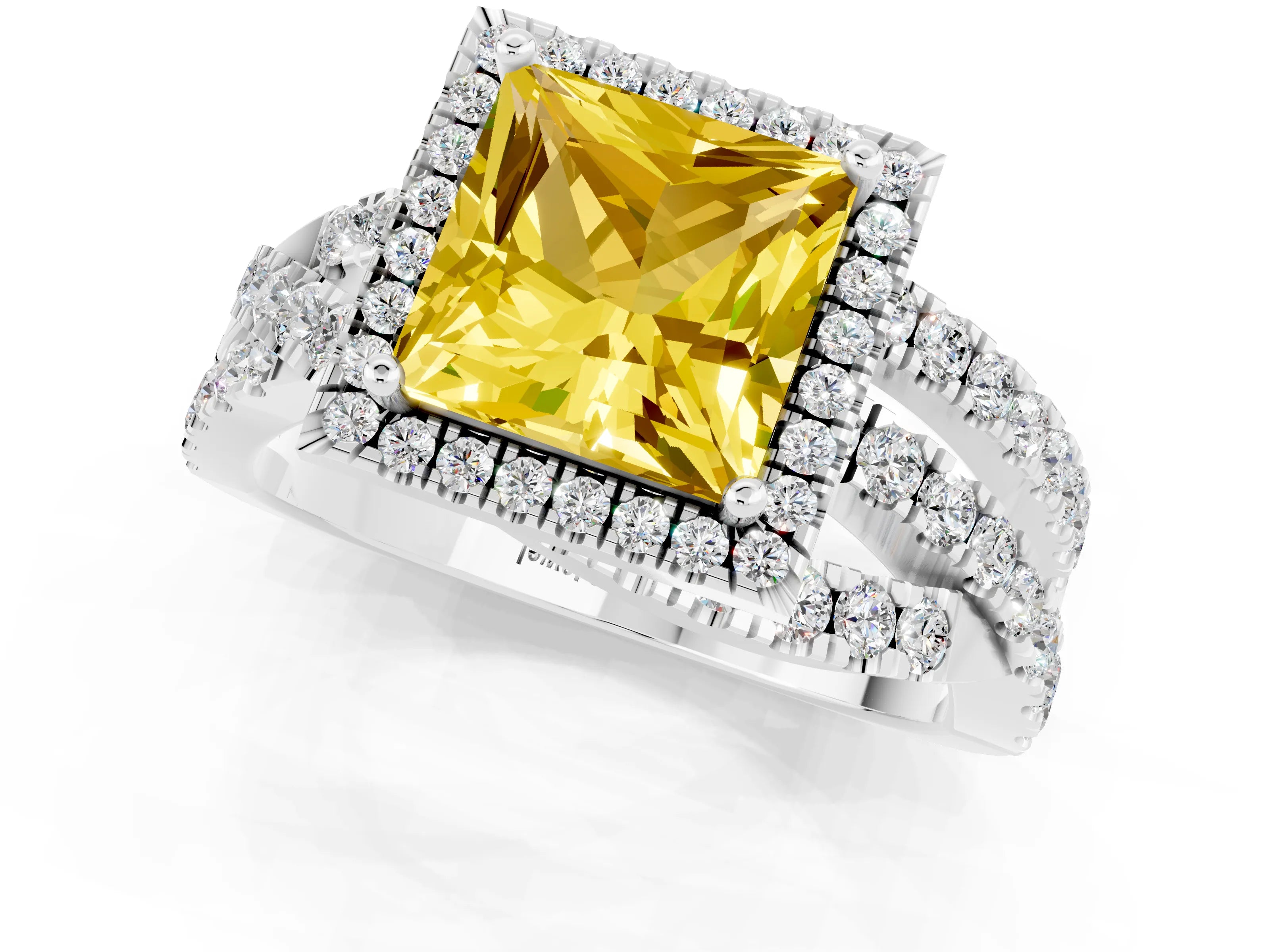 White gold Princess Cut Cut Halo Split Shank Prong Setting Ring_25