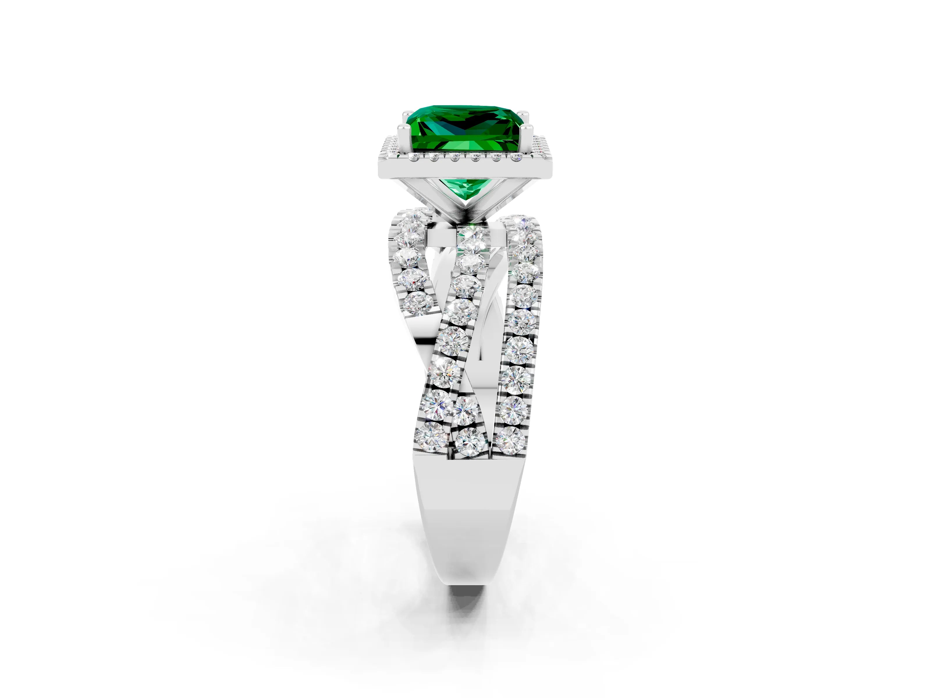 White gold Princess Cut Cut Halo Split Shank Prong Setting Ring_26