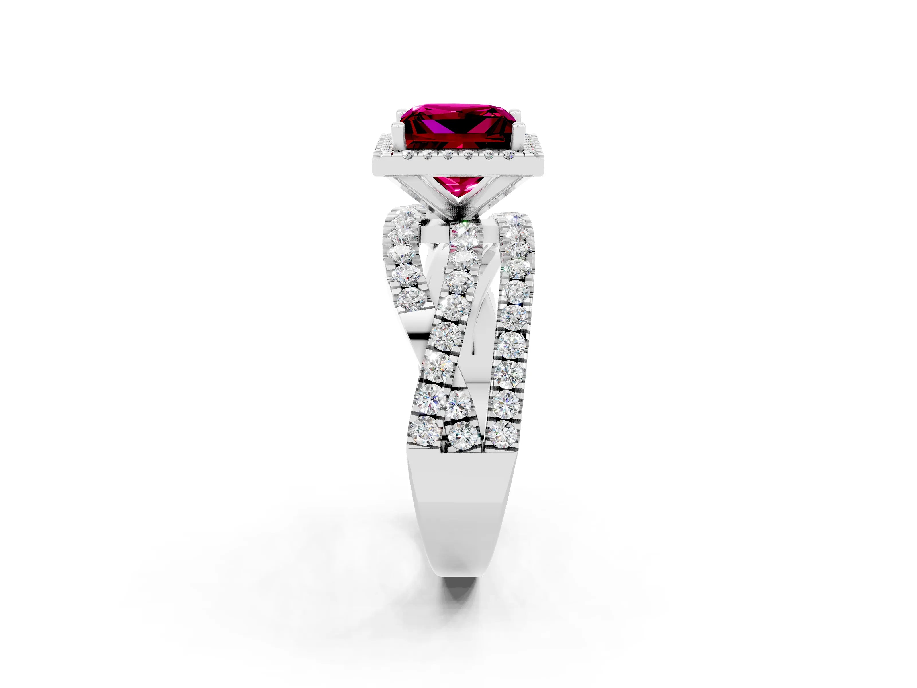 White gold Princess Cut Cut Halo Split Shank Prong Setting Ring_26