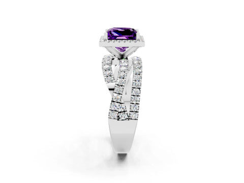 White gold Princess Cut Cut Halo Split Shank Prong Setting Ring_26