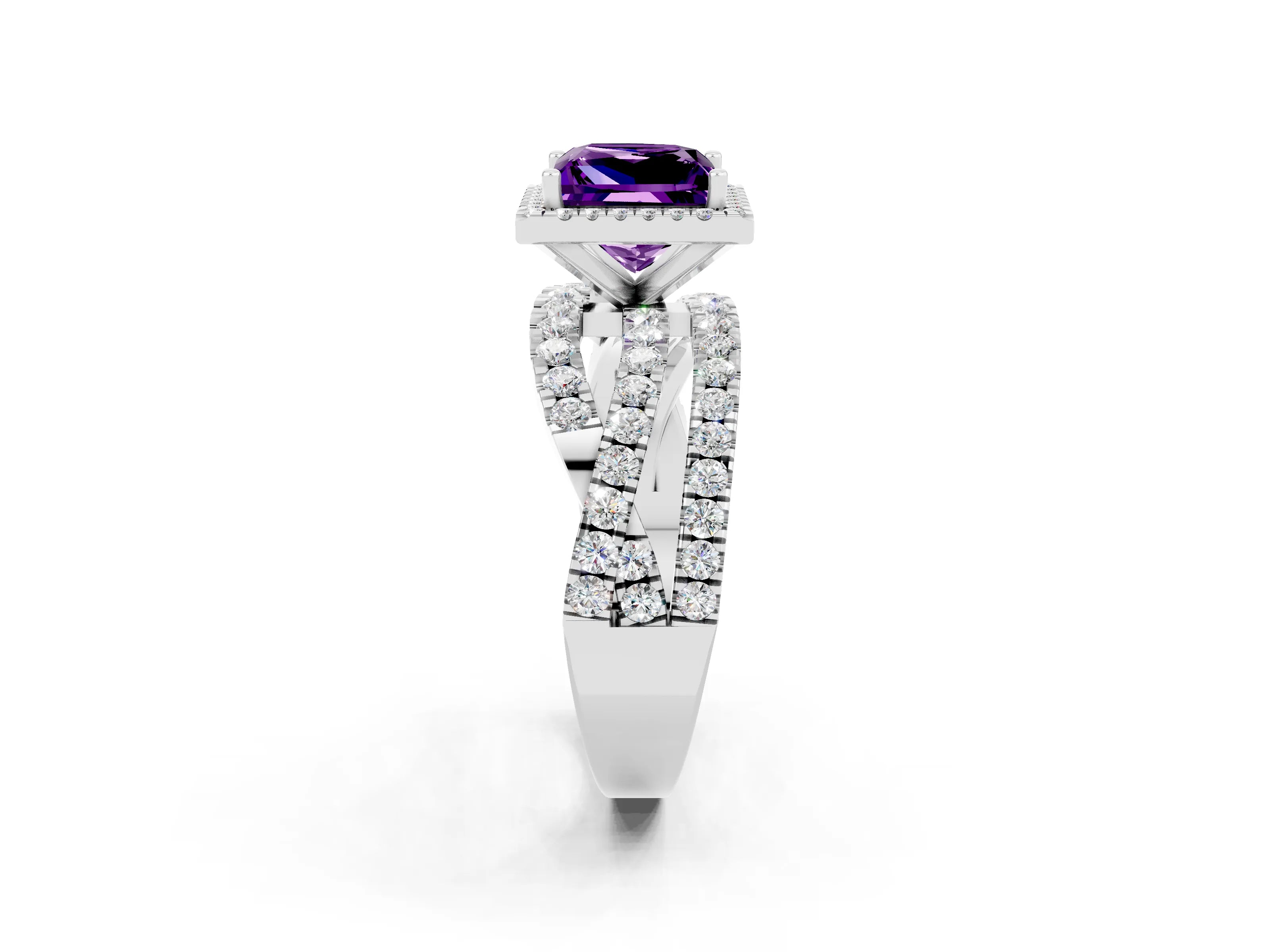 White gold Princess Cut Cut Halo Split Shank Prong Setting Ring_26