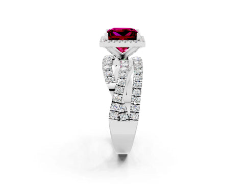 White gold Princess Cut Cut Halo Split Shank Prong Setting Ring_26