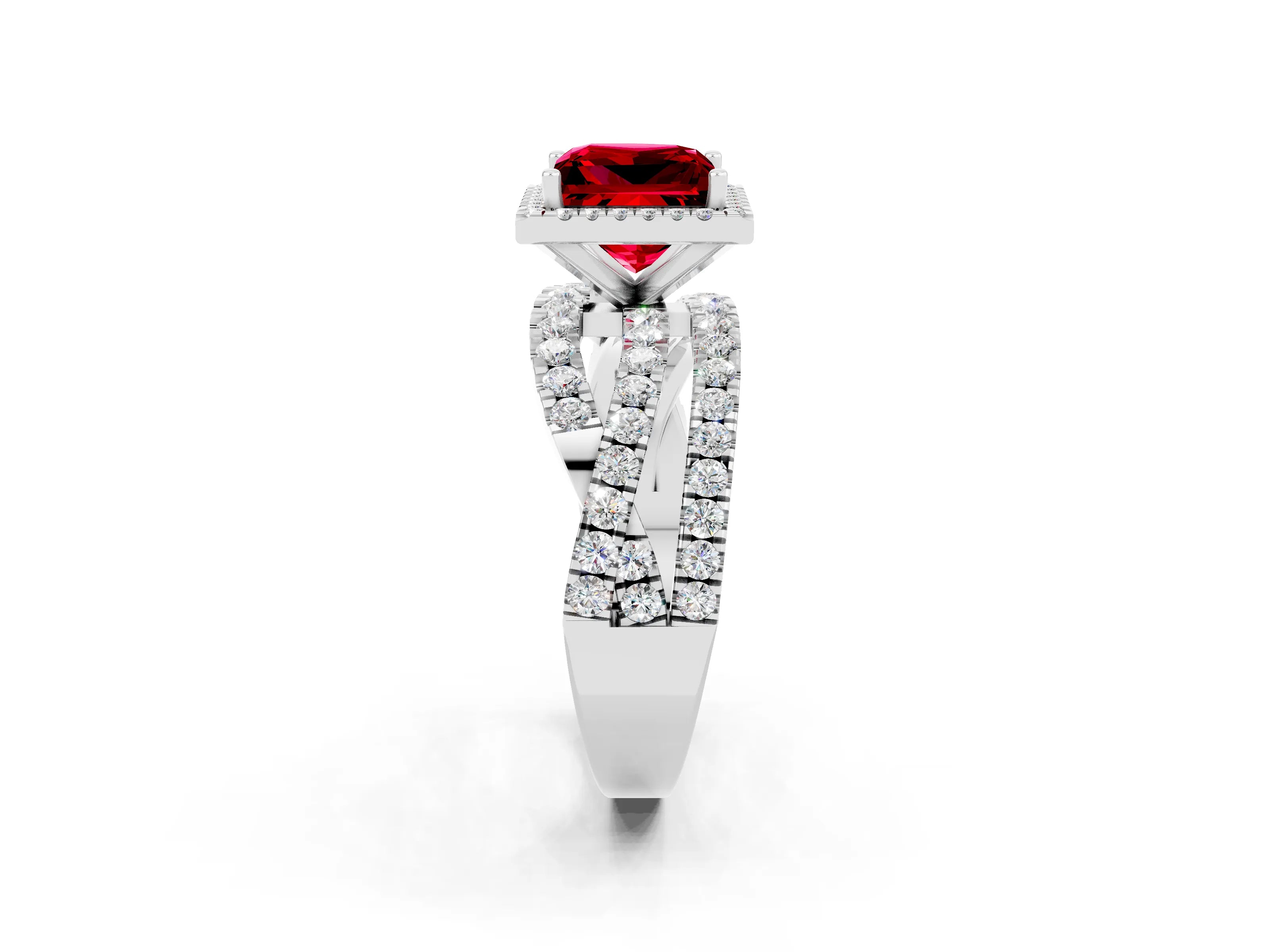White gold Princess Cut Cut Halo Split Shank Prong Setting Ring_26