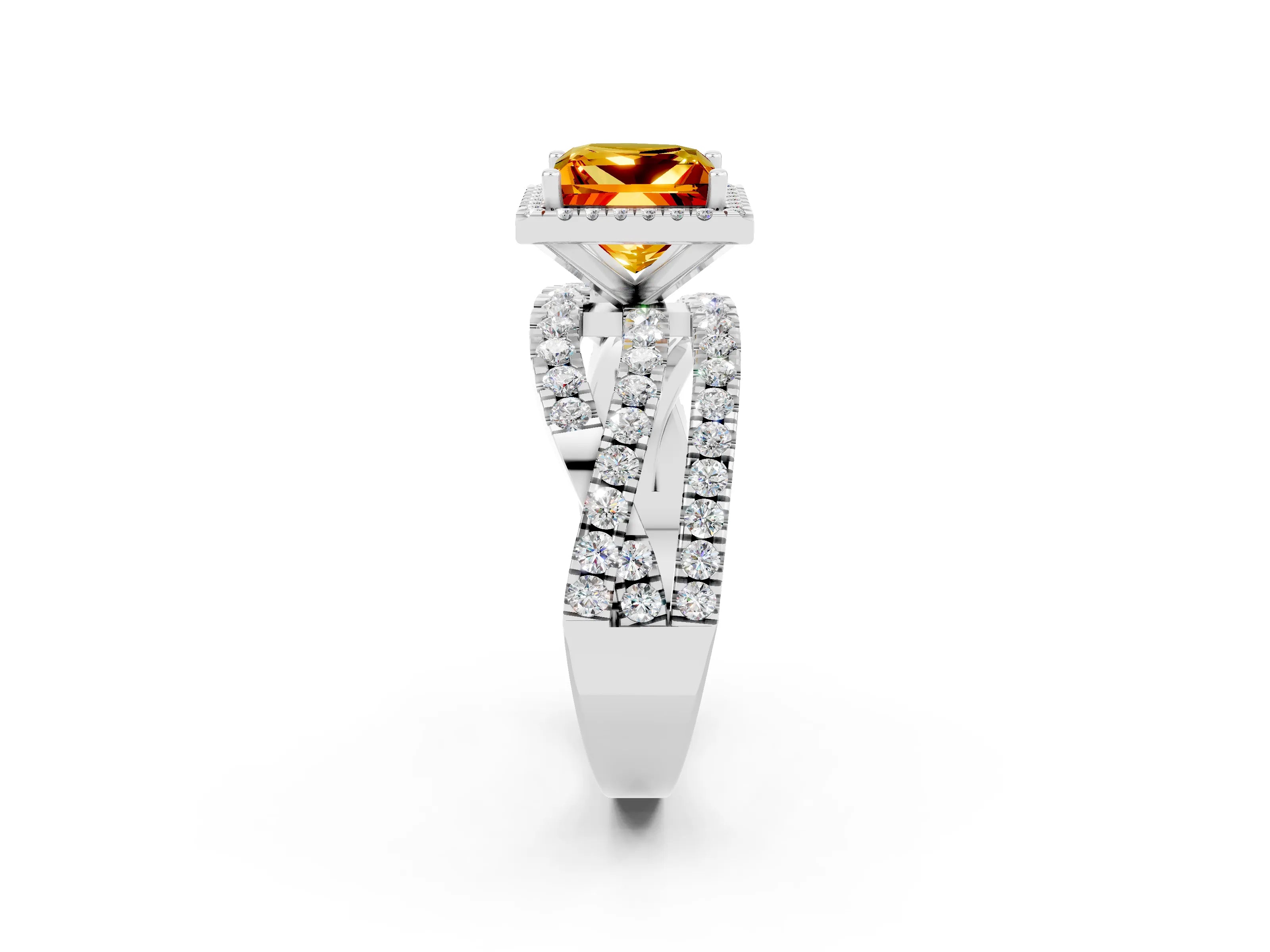 White gold Princess Cut Cut Halo Split Shank Prong Setting Ring_26