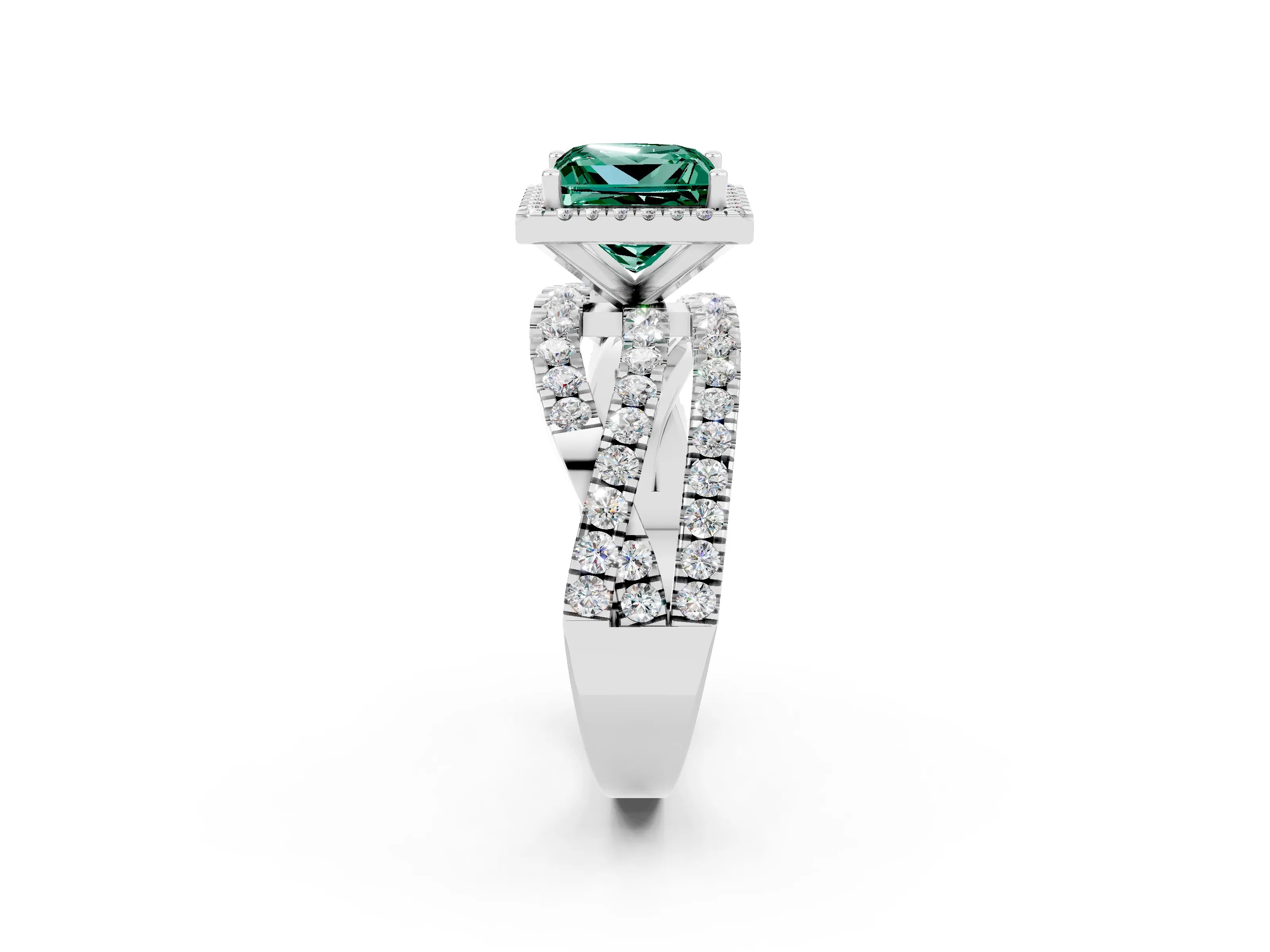 White gold Princess Cut Cut Halo Split Shank Prong Setting Ring_26
