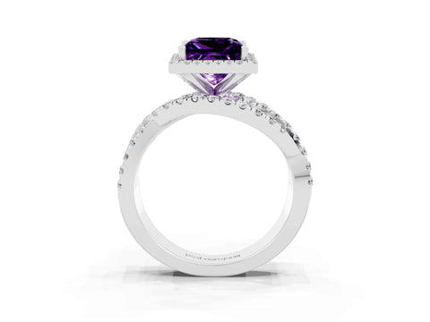 White gold Princess Cut Cut Halo Split Shank Prong Setting Ring_27