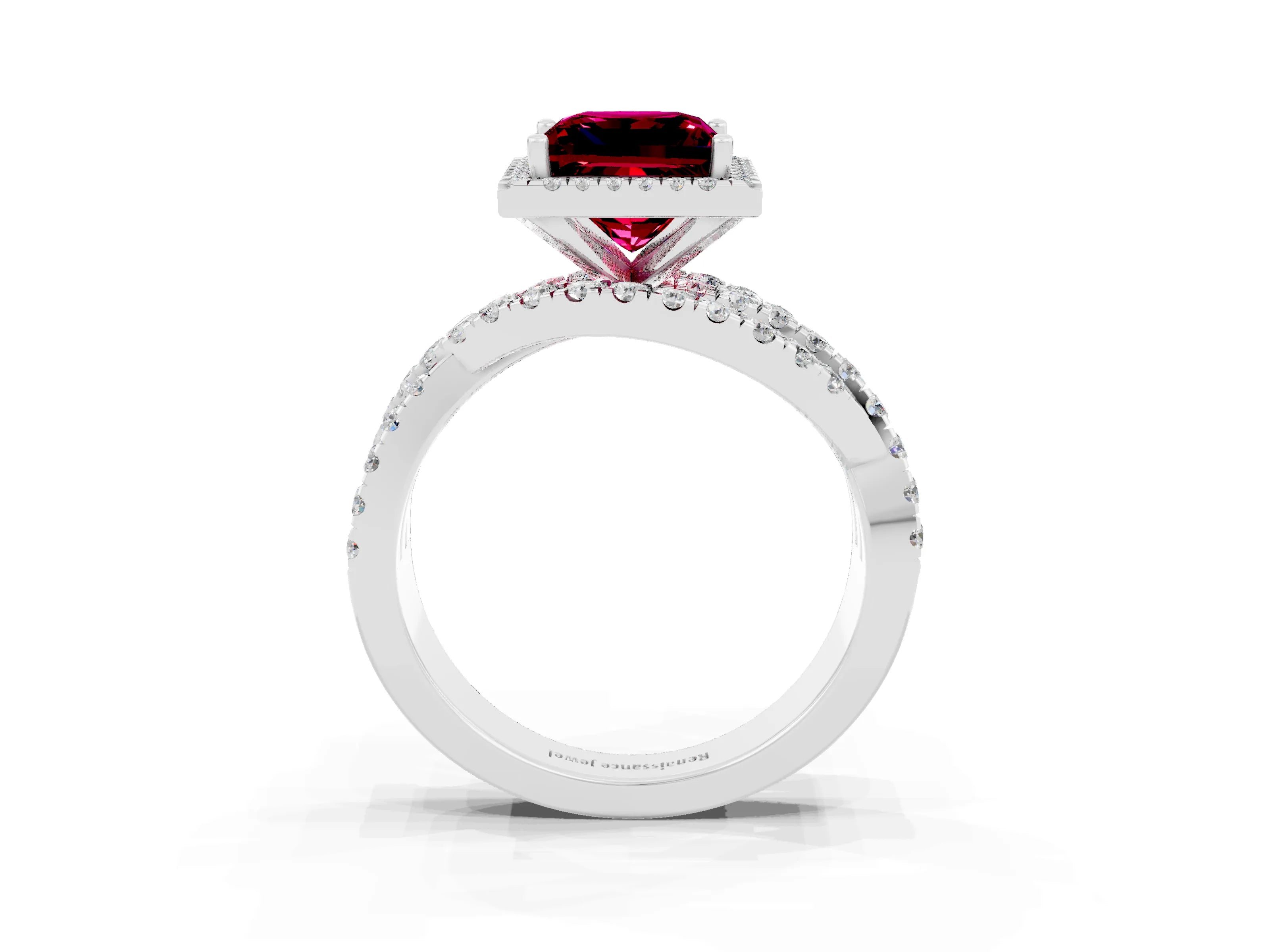 White gold Princess Cut Cut Halo Split Shank Prong Setting Ring_27