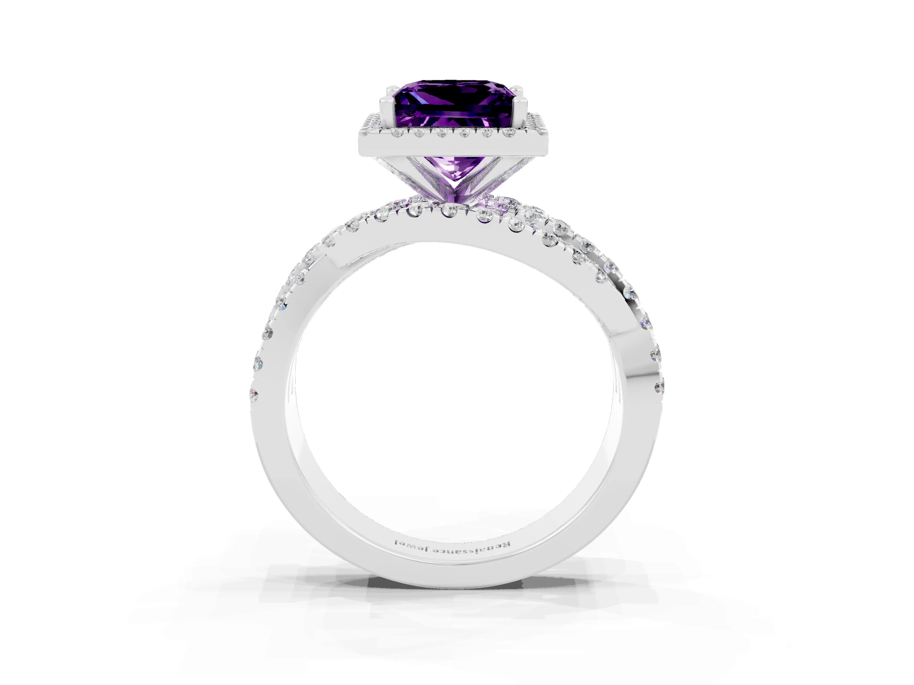 White gold Princess Cut Cut Halo Split Shank Prong Setting Ring_27