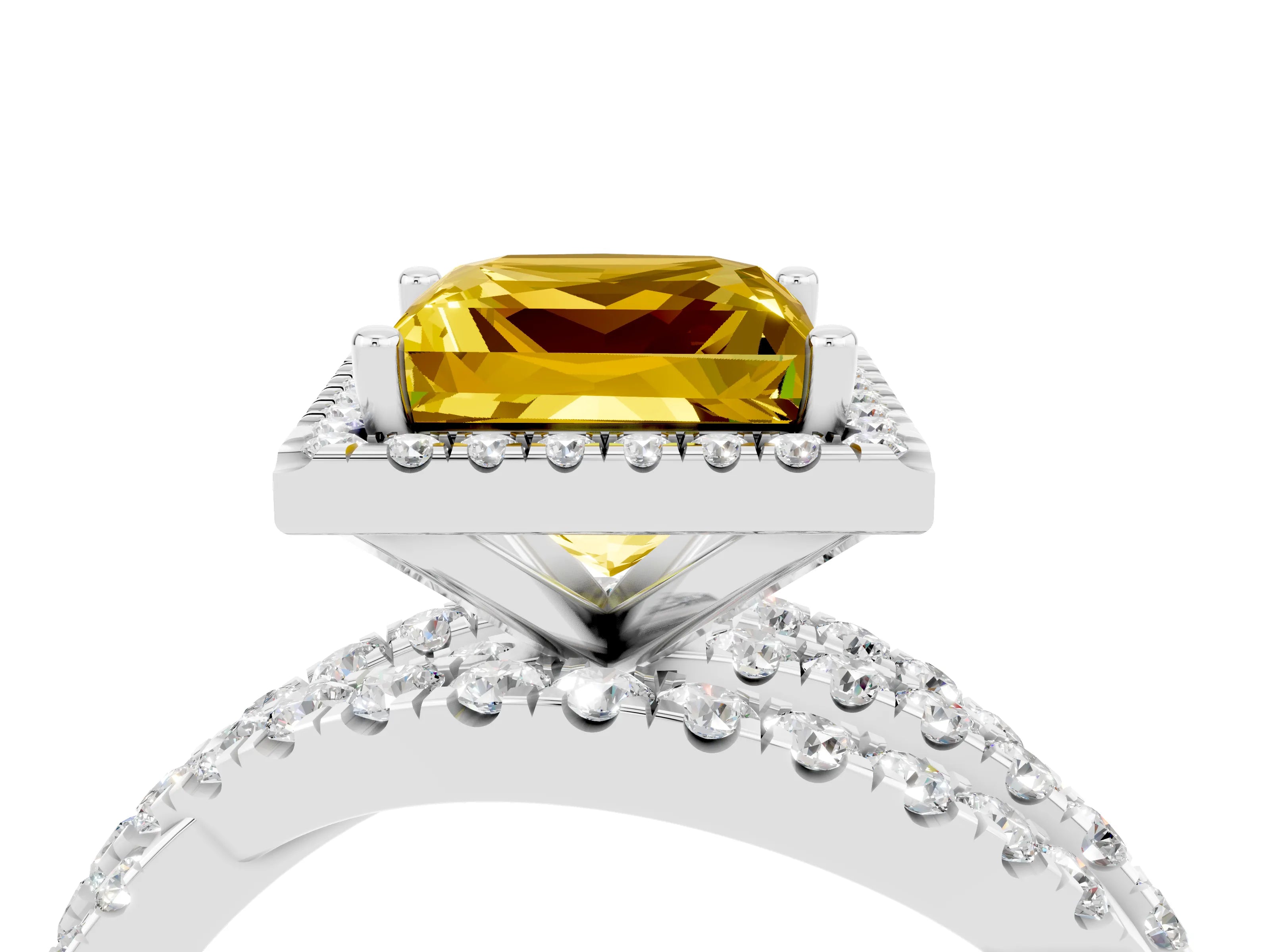 White gold Princess Cut Cut Halo Split Shank Prong Setting Ring_28
