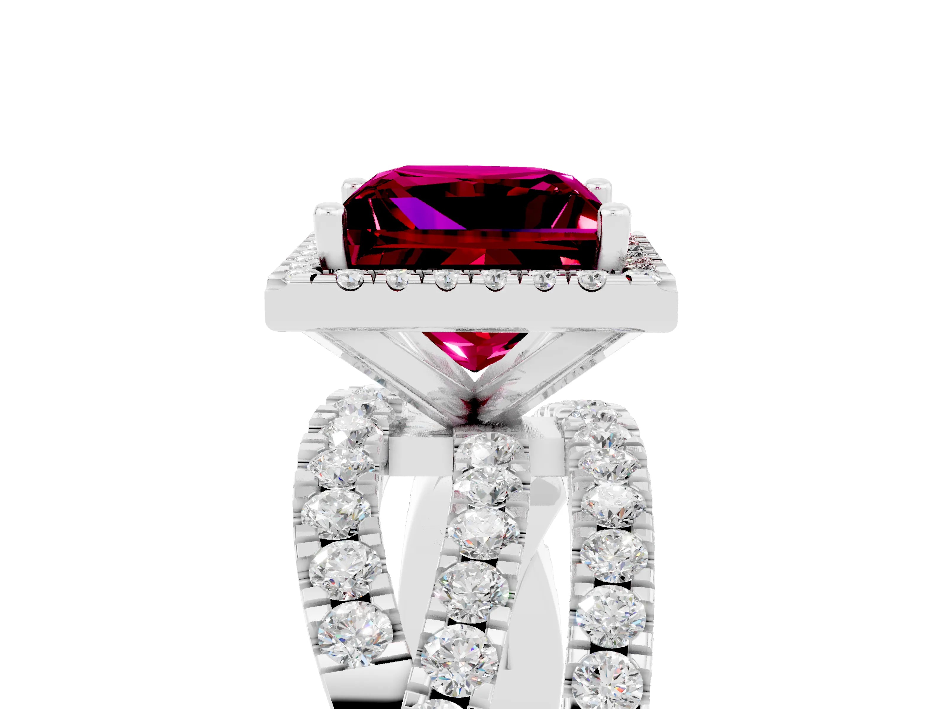 White gold Princess Cut Cut Halo Split Shank Prong Setting Ring_29