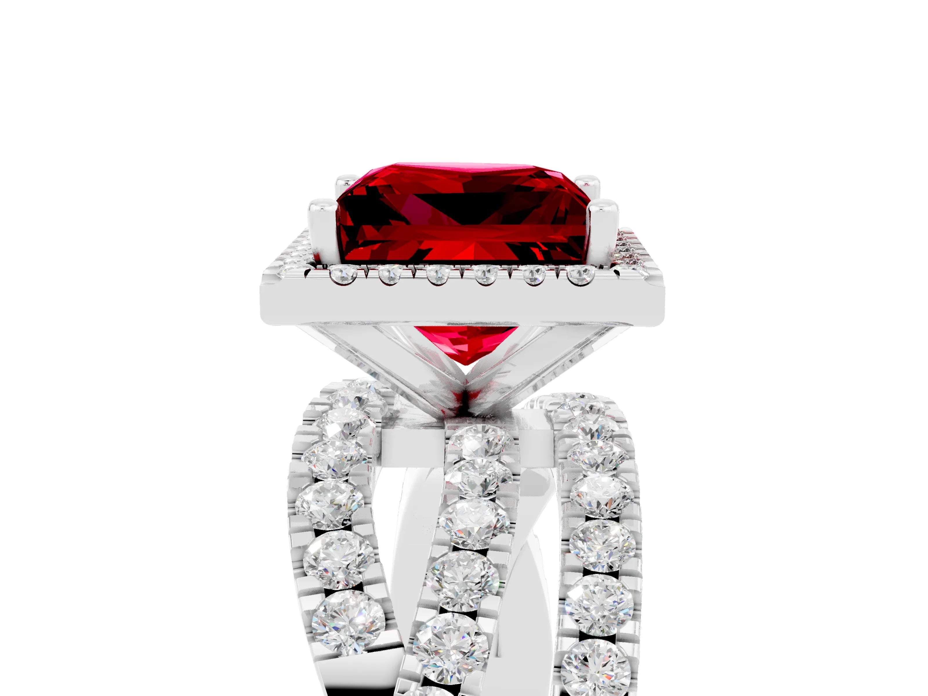 White gold Princess Cut Cut Halo Split Shank Prong Setting Ring_29