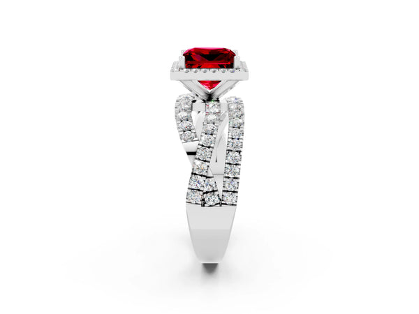 Silver Princess Cut Cut Halo Split Shank Prong Setting Ring