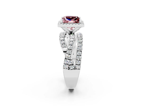 White gold Princess Cut Cut Halo Split Shank Prong Setting Ring