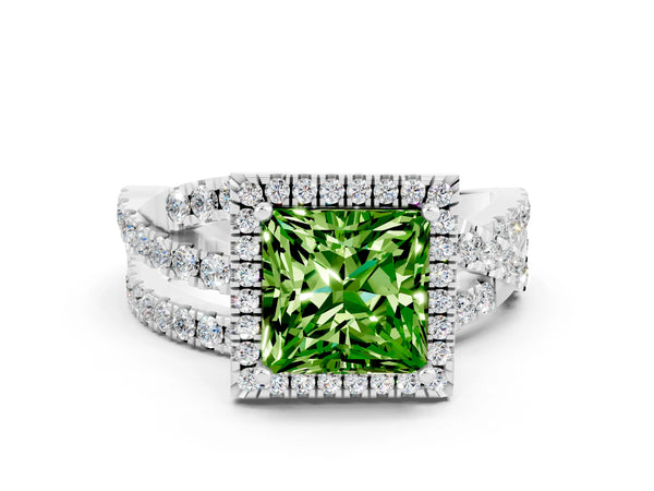 White gold Princess Cut Cut Halo Split Shank Prong Setting Ring