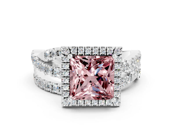 White gold Princess Cut Cut Halo Split Shank Prong Setting Ring