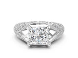 White gold Princess Cut Cut Milgrain Pave Diamond Engagement Ring with Four-Prong Setting_15