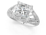 White gold Princess Cut Cut Milgrain Pave Diamond Engagement Ring with Four-Prong Setting_16