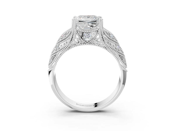 White gold Princess Cut Cut Milgrain Pave Diamond Engagement Ring with Four-Prong Setting