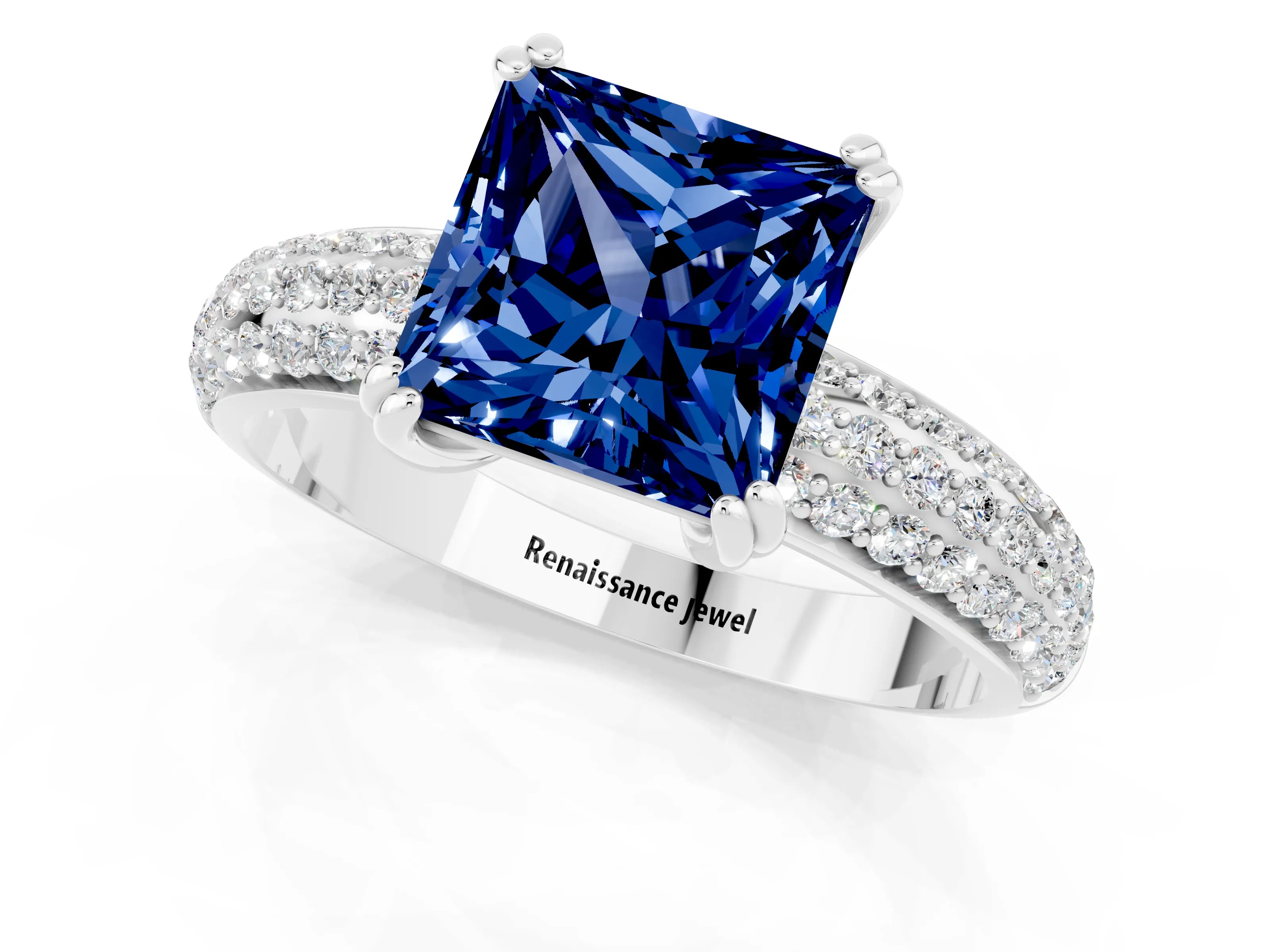 White gold Princess Cut Cut Pave Diamond Engagement Ring with Channel Set Band and Four-Prong Setting_1