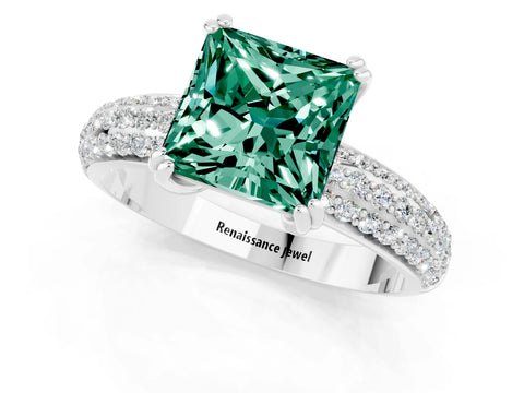 White gold Princess Cut Cut Pave Diamond Engagement Ring with Channel Set Band and Four-Prong Setting_1