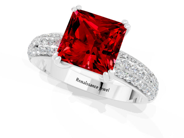 White gold Princess Cut Cut Pave Diamond Engagement Ring with Channel Set Band and Four-Prong Setting