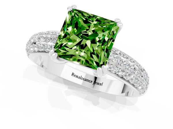 Platinum Princess Cut Cut Pave Diamond Engagement Ring with Channel Set Band and Four-Prong Setting