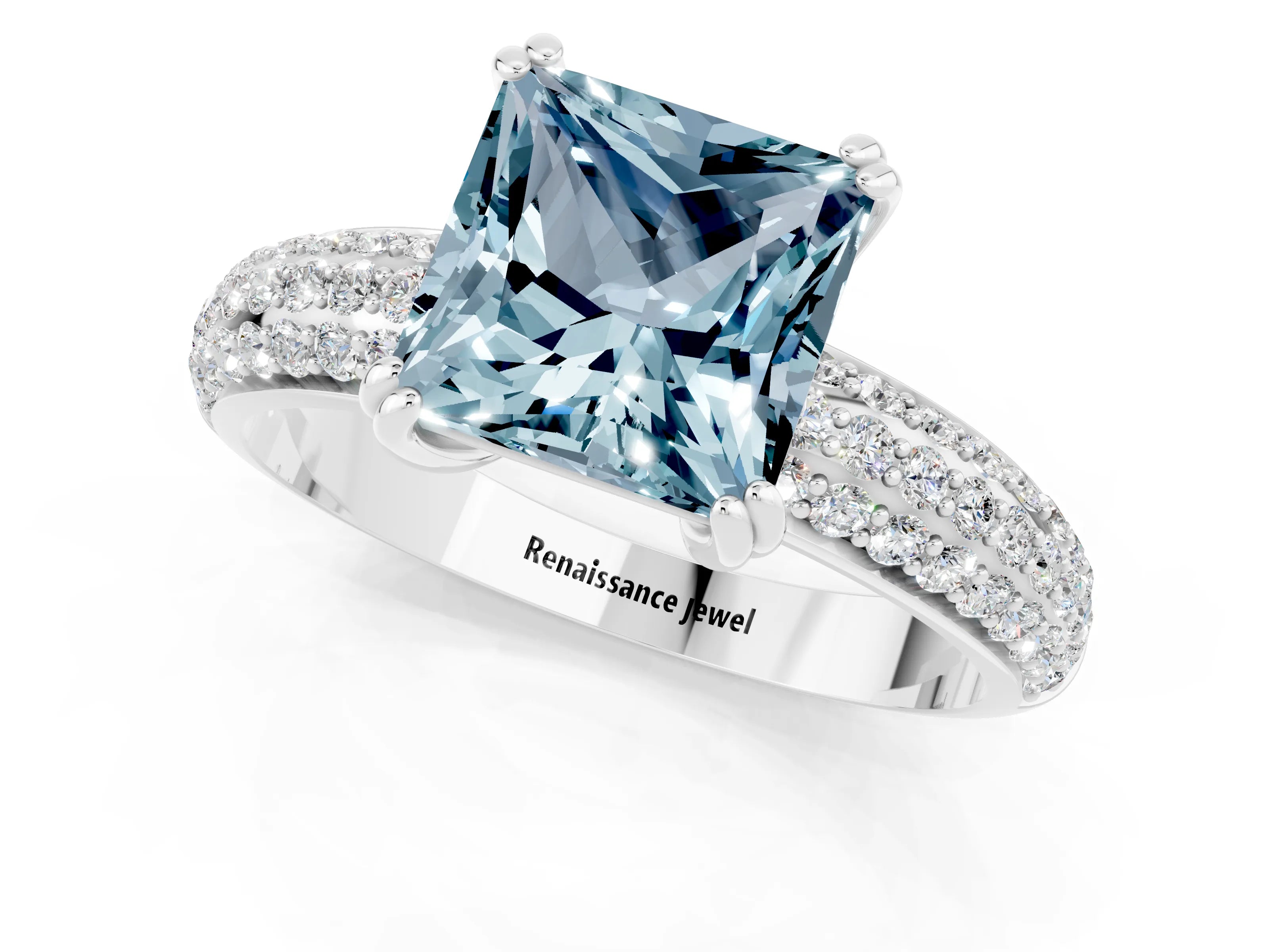 White gold Princess Cut Cut Pave Diamond Engagement Ring with Channel Set Band and Four-Prong Setting_1