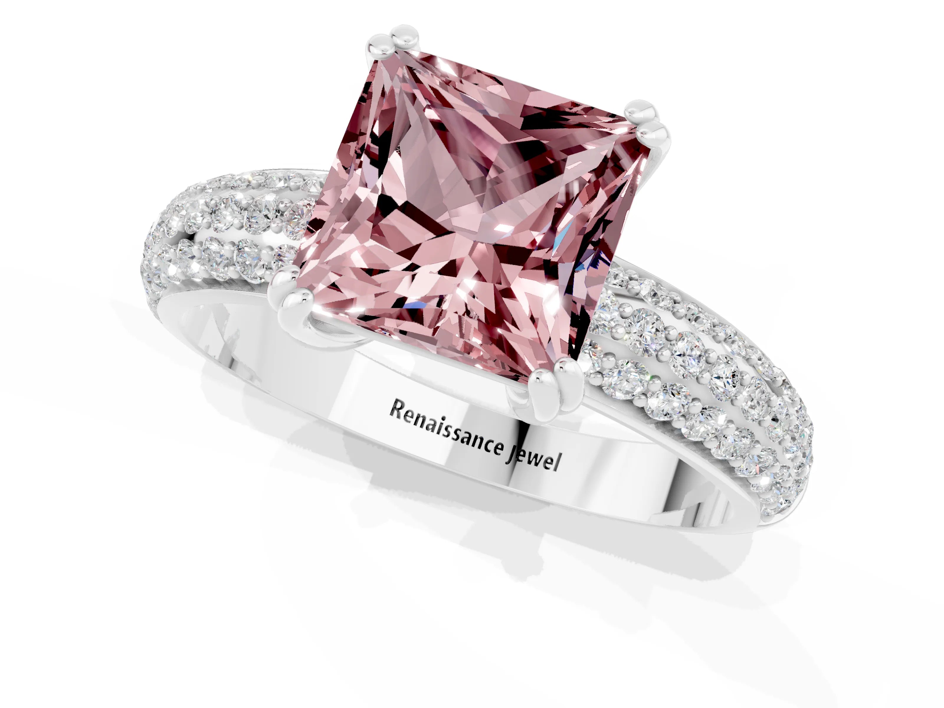 White gold Princess Cut Cut Pave Diamond Engagement Ring with Channel Set Band and Four-Prong Setting_1
