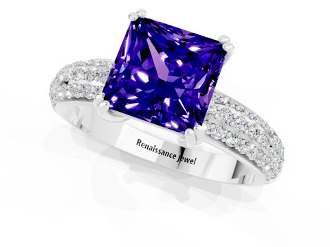 White gold Princess Cut Cut Pave Diamond Engagement Ring with Channel Set Band and Four-Prong Setting_1