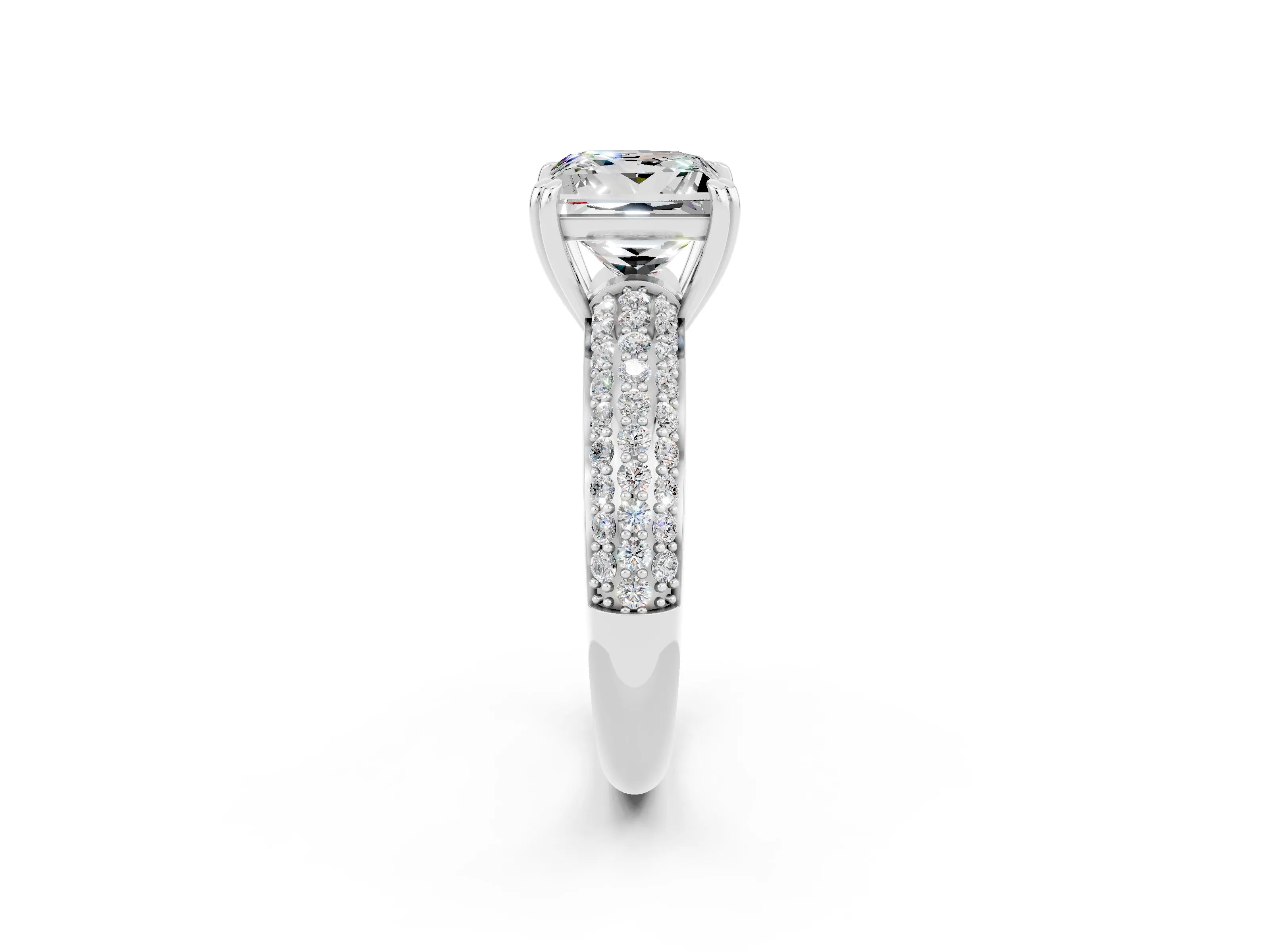White gold Princess Cut Cut Pave Diamond Engagement Ring with Channel Set Band and Four-Prong Setting_2