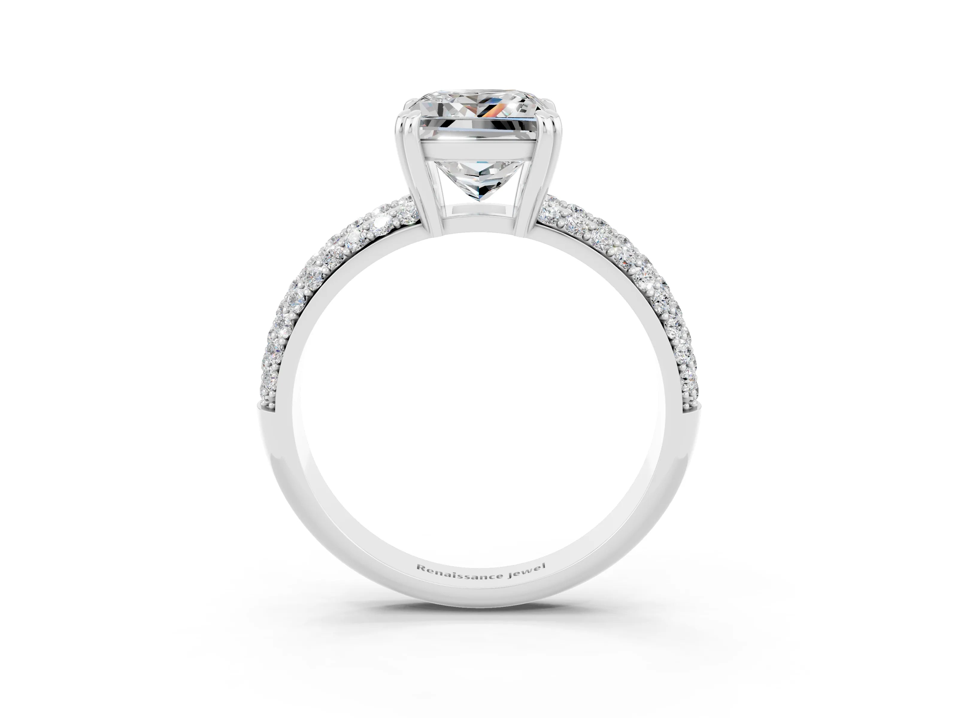 White gold Princess Cut Cut Pave Diamond Engagement Ring with Channel Set Band and Four-Prong Setting_3