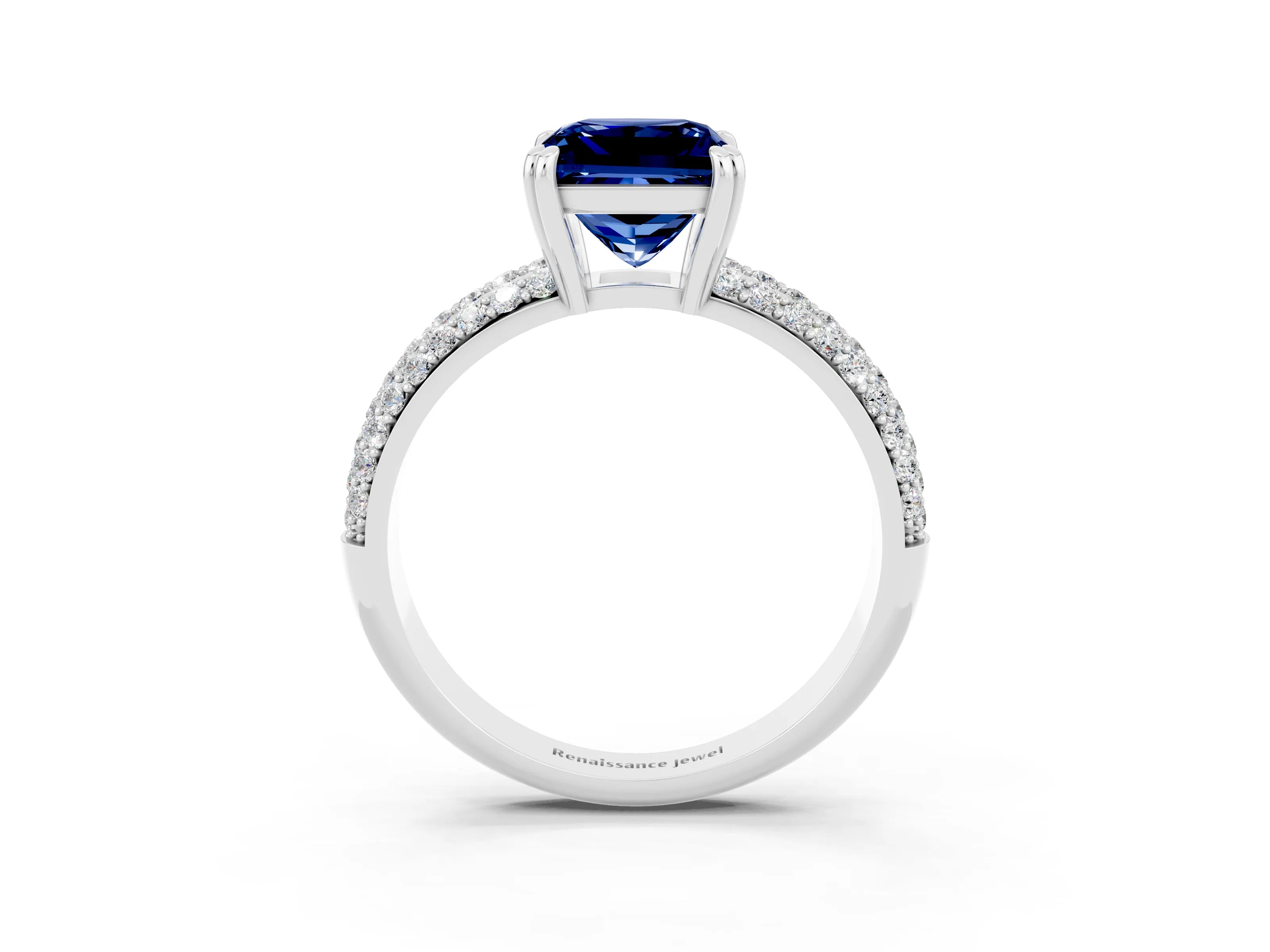 White gold Princess Cut Cut Pave Diamond Engagement Ring with Channel Set Band and Four-Prong Setting_3