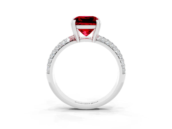 White gold Princess Cut Cut Pave Diamond Engagement Ring with Channel Set Band and Four-Prong Setting